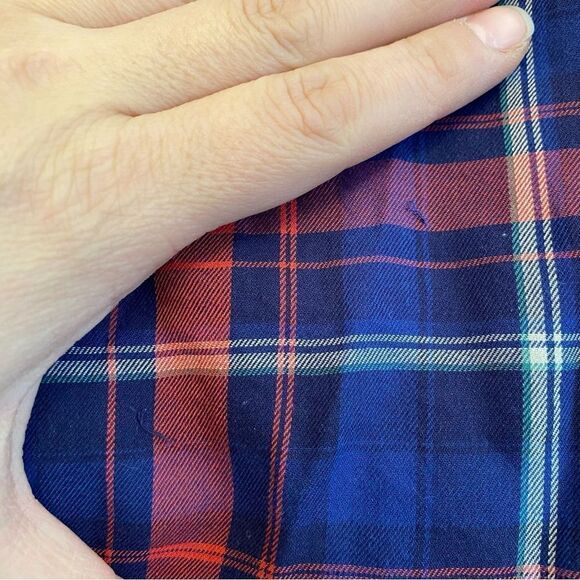 Lauren Jeans Co. Ralph Lauren red white Blue Striped Plaid Button Up Shirt-L - Picture 6 of 8